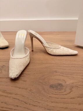 LPA Ivory Lace Pointed-Toe Mule Heels